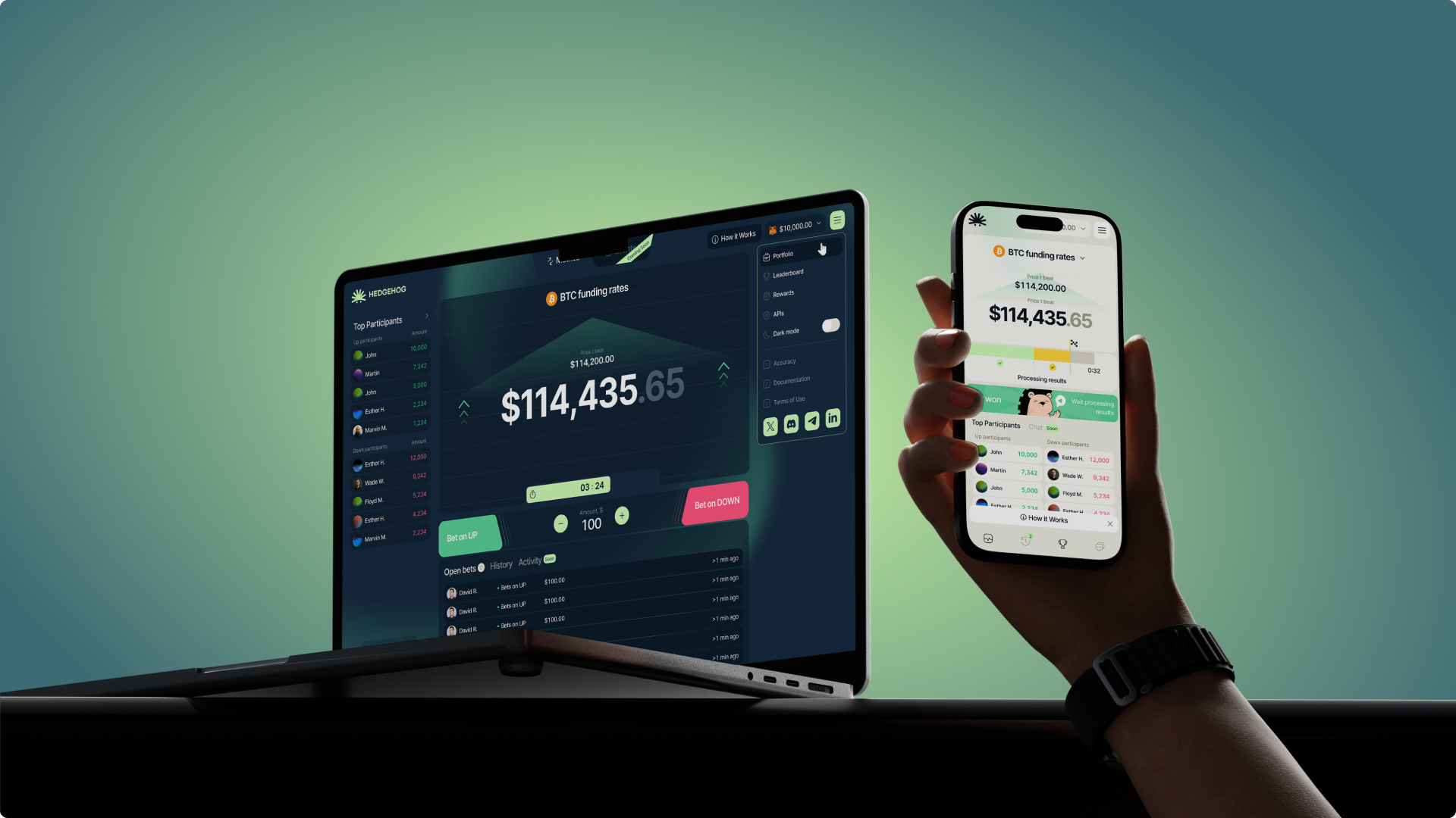 Hedgehog prediction market product UI